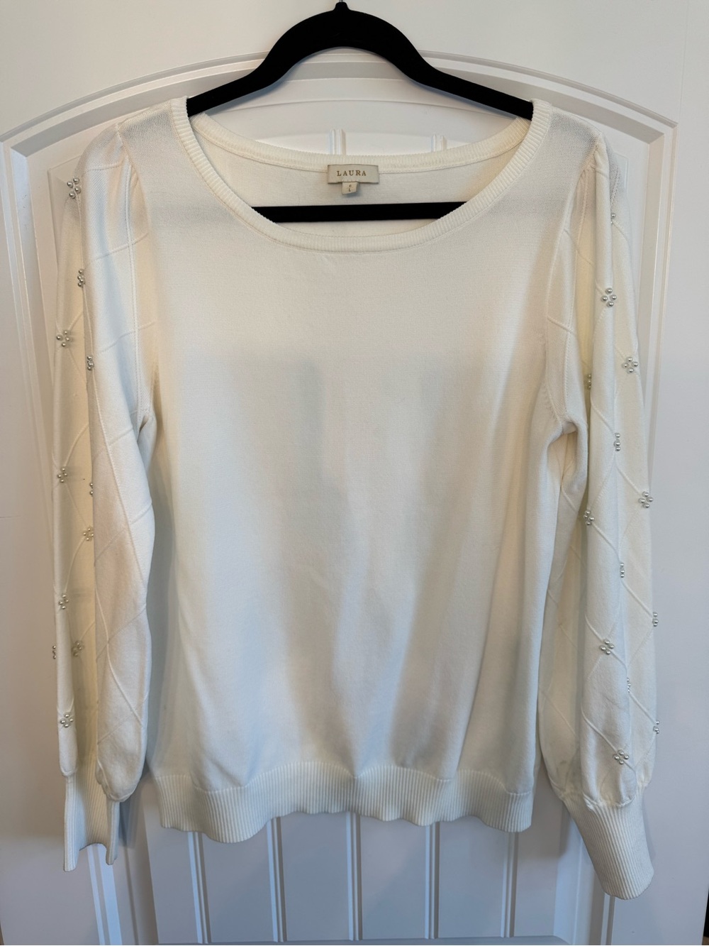 Laura Ivory Embellished Long-Sleeve Sweater